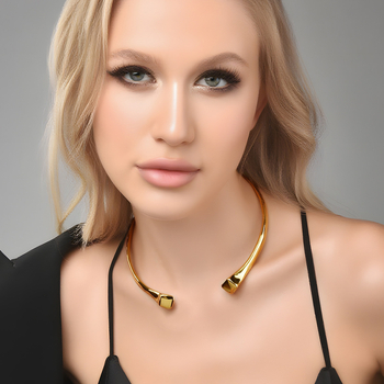 Colier tip guler din metal, design geometric, pandantiv din palladium și lanț în stil Chopard | Greutate: 103 | Pentru femei