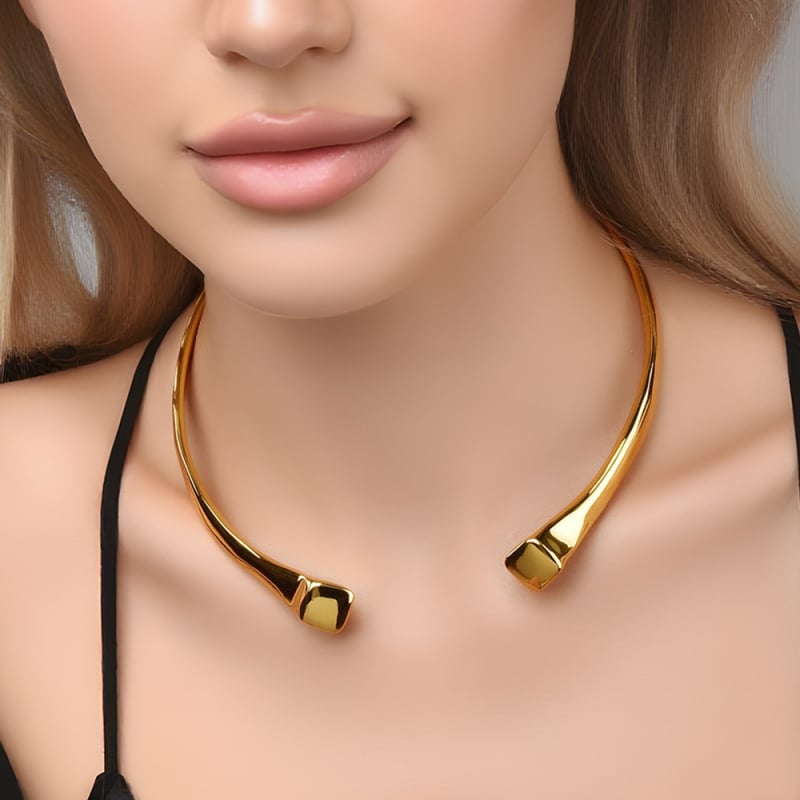 Colier tip guler din metal, design geometric, pandantiv din palladium și lanț în stil Chopard | Greutate: 103 | Pentru femei