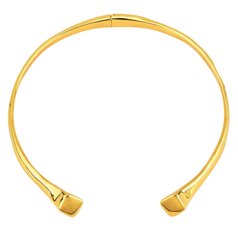 Colier tip guler din metal, design geometric, pandantiv din palladium și lanț în stil Chopard | Greutate: 103 | Pentru femei