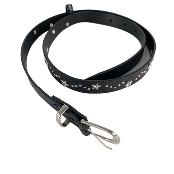 Curea din piele artificială cu știfturi în formă de stea cu cinci colțuri, cataramă cu pin, lățime 2-4 cm, placare electroplatină