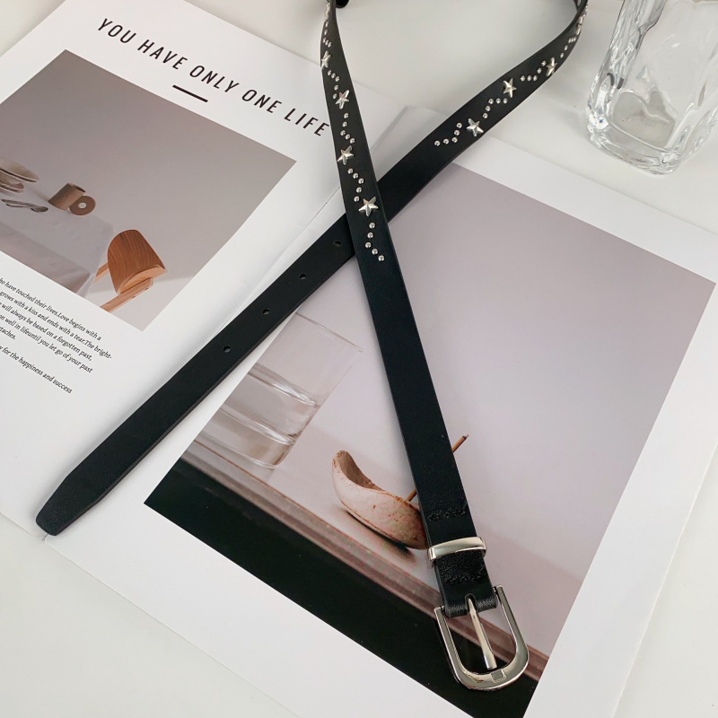 Curea din piele artificială cu știfturi în formă de stea cu cinci colțuri, cataramă cu pin, lățime 2-4 cm, placare electroplatină