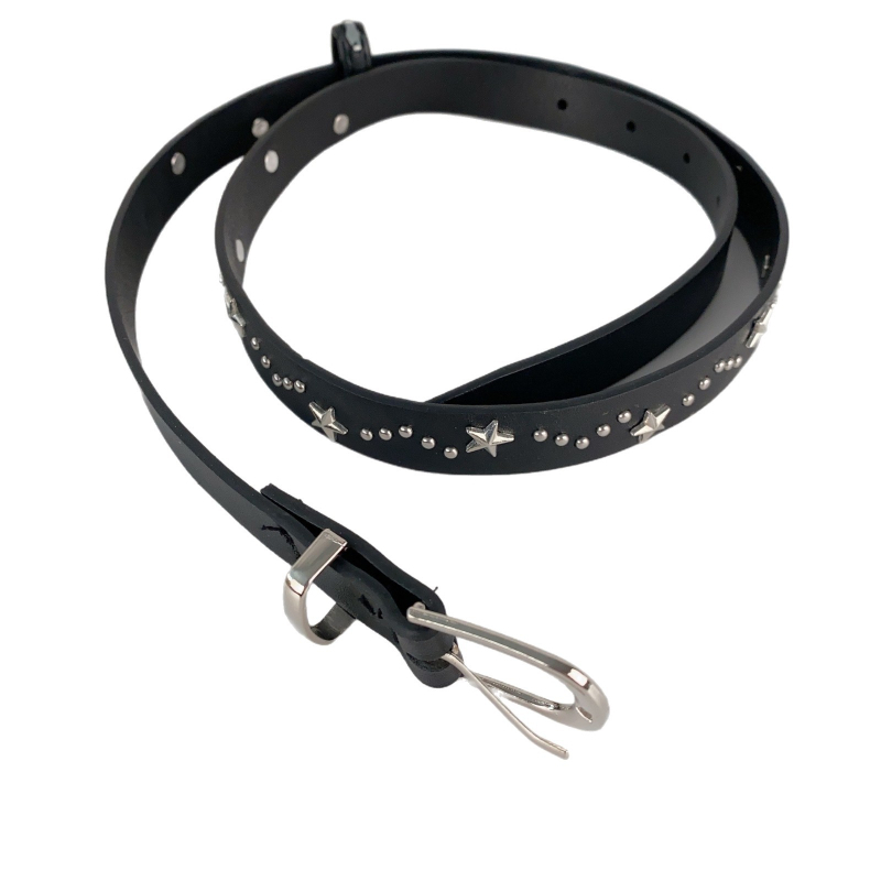 Curea din piele artificială cu știfturi în formă de stea cu cinci colțuri, cataramă cu pin, lățime 2-4 cm, placare electroplatină