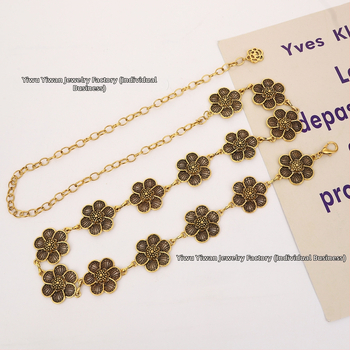 Ženský kovový pásový reťaz – dĺžka 110 cm, šírka 3 cm, s jedným kruhom, univerzálny etno-inšpirovaný dizajn