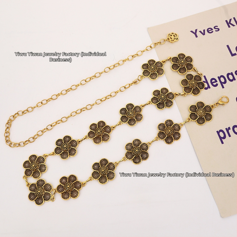 Ženský kovový pásový reťaz – dĺžka 110 cm, šírka 3 cm, s jedným kruhom, univerzálny etno-inšpirovaný dizajn