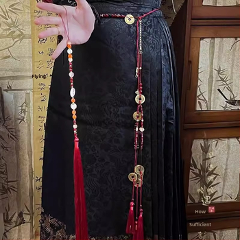 Hanfu pás s chvostom - ručne vyrobený zliatinový doplnok pre ženský etnický štýl, letná edícia 2025