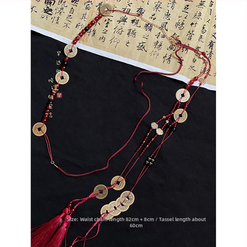 Hanfu pás s chvostom - ručne vyrobený zliatinový doplnok pre ženský etnický štýl, letná edícia 2025