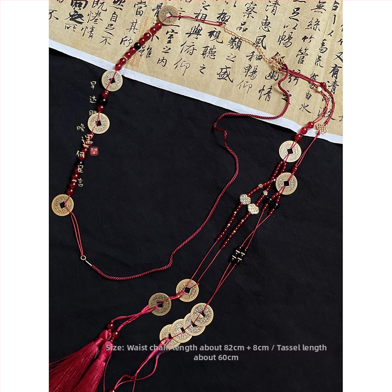 Hanfu pás s chvostom - ručne vyrobený zliatinový doplnok pre ženský etnický štýl, letná edícia 2025