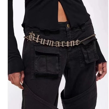 Lanț talie cu literă diamantată și pandantiv-notă muzicală, bijuterii din aliaj pentru femei