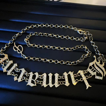 Lanț talie cu literă diamantată și pandantiv-notă muzicală, bijuterii din aliaj pentru femei