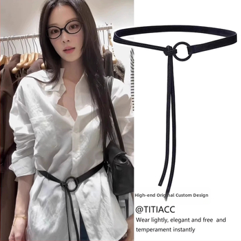 Brăţară de talie subțire din piele sintetică cu cataramă rotundă, stil coreean, design de nișă, accesoriu versatil pentru talie; Material: piele sintetică; Cataramă: PU; Închidere: cârlig