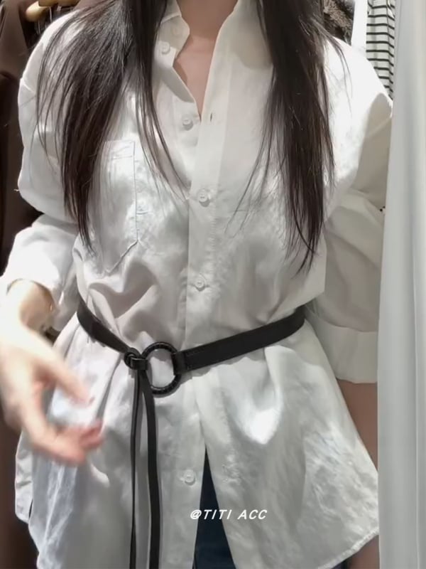 Brăţară de talie subțire din piele sintetică cu cataramă rotundă, stil coreean, design de nișă, accesoriu versatil pentru talie; Material: piele sintetică; Cataramă: PU; Închidere: cârlig