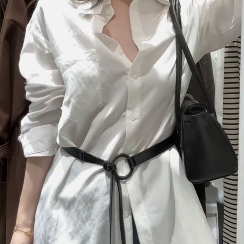 Brăţară de talie subțire din piele sintetică cu cataramă rotundă, stil coreean, design de nișă, accesoriu versatil pentru talie; Material: piele sintetică; Cataramă: PU; Închidere: cârlig