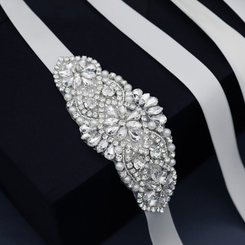 Centură de mireasă cu perle și cristale, cusută manual, cataramă împletită, bază țesută, tratament diamant