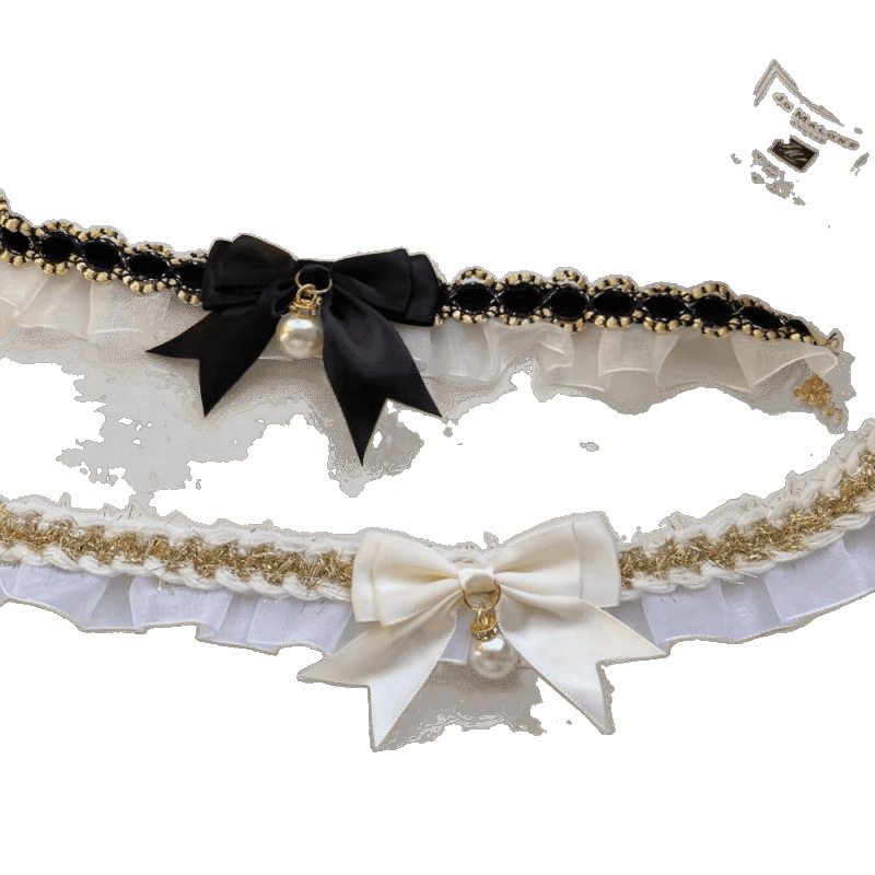 Háziállat-kiegészítő: macska nyakörv-sál csipkés masnival, egyszínű minta, műanyag anyag