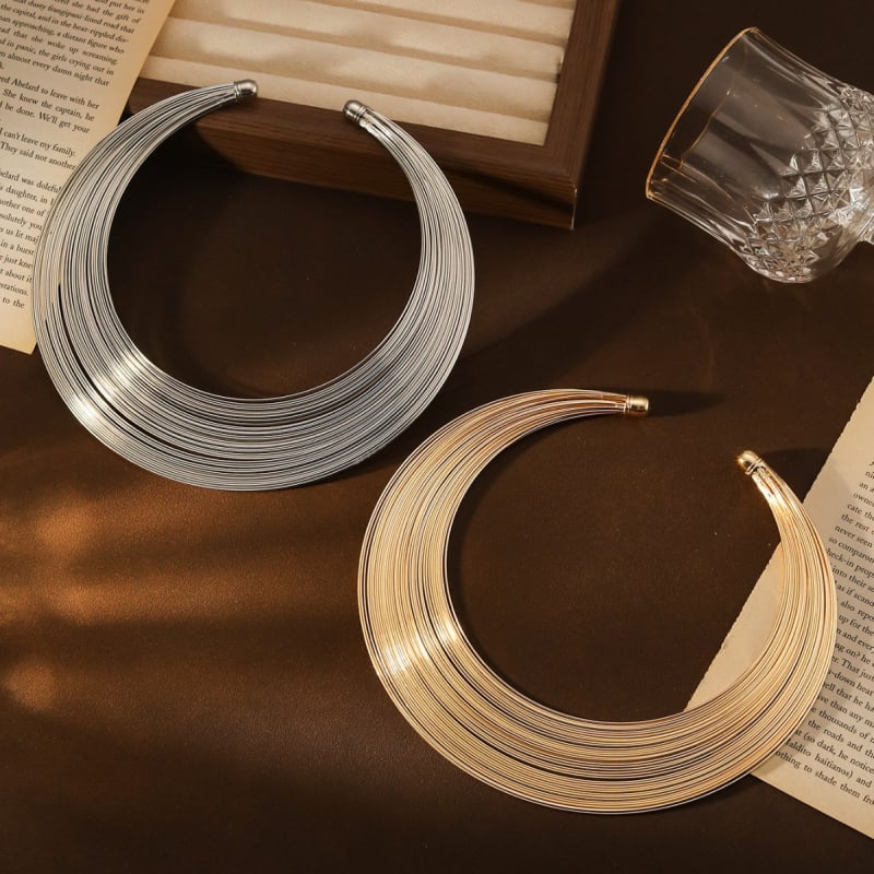 Colier metalic cu mai multe straturi, lanț clavicular, pandant din aliaj, greutate 80 g