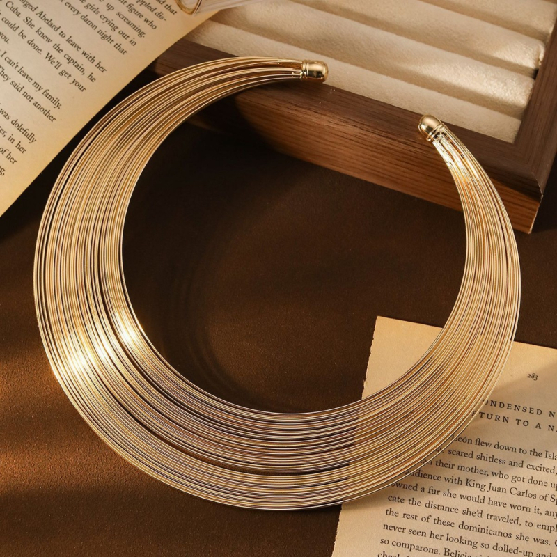 Colier metalic cu mai multe straturi, lanț clavicular, pandant din aliaj, greutate 80 g