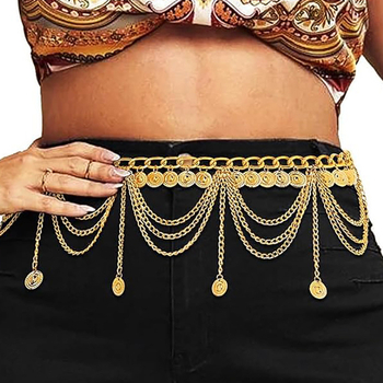 Exotický pás cez boky s mincami pre Hanfu, elektroplatovaný zinkoový zliatina