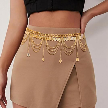 Exotický pás cez boky s mincami pre Hanfu, elektroplatovaný zinkoový zliatina