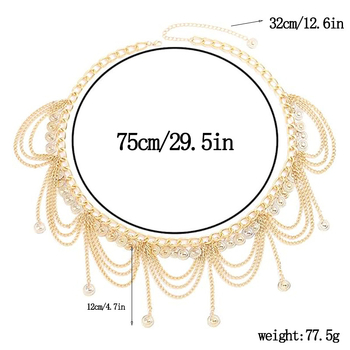 Exotický pás cez boky s mincami pre Hanfu, elektroplatovaný zinkoový zliatina