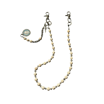Pásová retiazka s krížovým príveskom a korálkami z borovicového kameňa — ručne vyrobená z kovu, unisex hip-hop štýl, model K2003