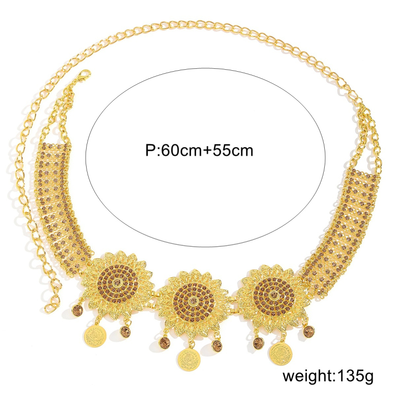 Pásový náhrdelník s motívmi slnečnice a margarétky, prívesok na mincu; materiál: zliatina; spracovanie: elektroplatina; štýl: originálny dizajn; tvar: ženský geometrický; výrobné číslo: St309