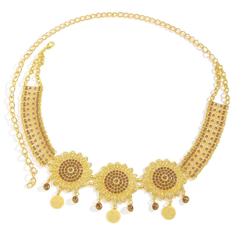 Pásový náhrdelník s motívmi slnečnice a margarétky, prívesok na mincu; materiál: zliatina; spracovanie: elektroplatina; štýl: originálny dizajn; tvar: ženský geometrický; výrobné číslo: St309