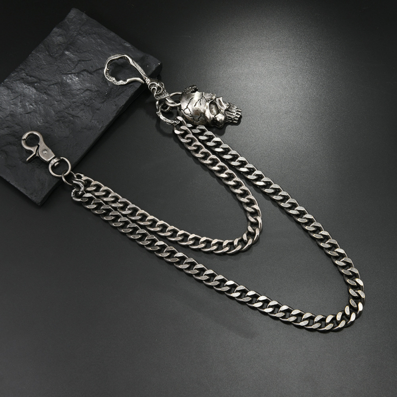 Reťaz na pás zo zliatiny zinku, unisex dizajn s motívom lebky, bez vsadiek