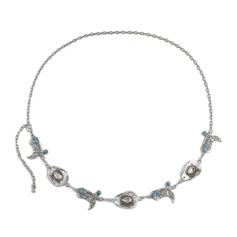 Bedrový reťaz s geometrickým príveskom, elektroplátovaný kov, ženský jednoduchý štýl