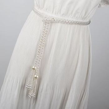 Dizhi pásová retiazka s brmbolcmi a falošnými perlami, ručne pletená, geometrický tvar, dámsky jemný štýl