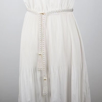 Dizhi pásová retiazka s brmbolcmi a falošnými perlami, ručne pletená, geometrický tvar, dámsky jemný štýl