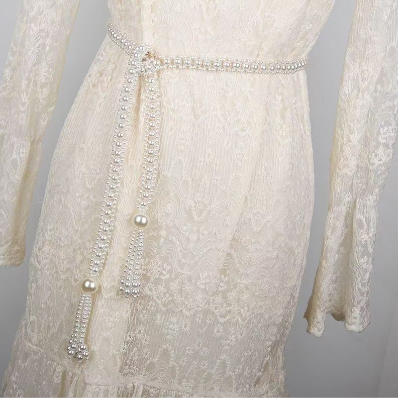 Dizhi pásová retiazka s brmbolcmi a falošnými perlami, ručne pletená, geometrický tvar, dámsky jemný štýl