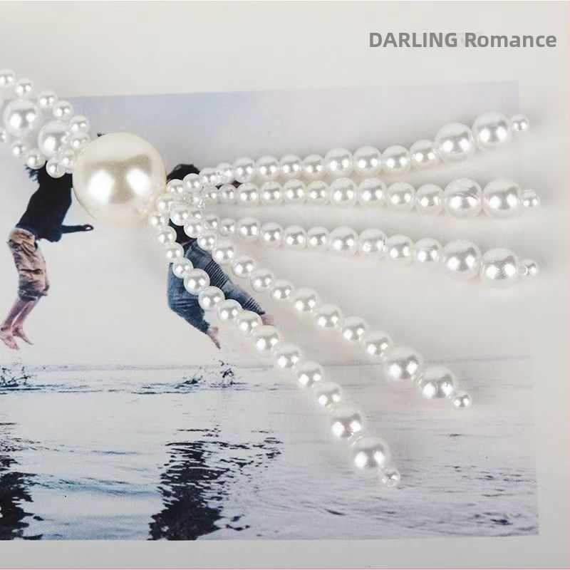 Dizhi pásová retiazka s brmbolcmi a falošnými perlami, ručne pletená, geometrický tvar, dámsky jemný štýl