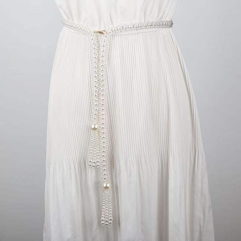 Dizhi pásová retiazka s brmbolcmi a falošnými perlami, ručne pletená, geometrický tvar, dámsky jemný štýl