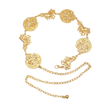 Csípőlánc fém, lovas fej dizájn, csillag–hold motívum – cinkötvözet, galván bevonat, sztár utcai stílus (S3950)