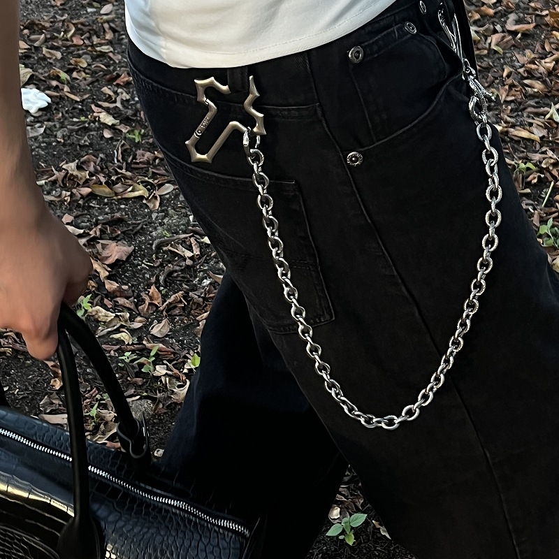 Metalni kaišni lanac za hlače s motivom zmije i križem, elektroplatirano, hip-hop stil