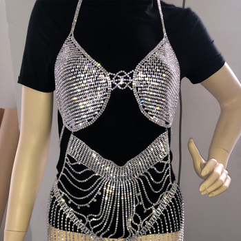 Ženski body chain, geometrijski dizajn od legure sa bijelim kristalima, elektroplatiranje