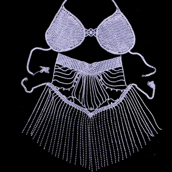 Ženski body chain, geometrijski dizajn od legure sa bijelim kristalima, elektroplatiranje