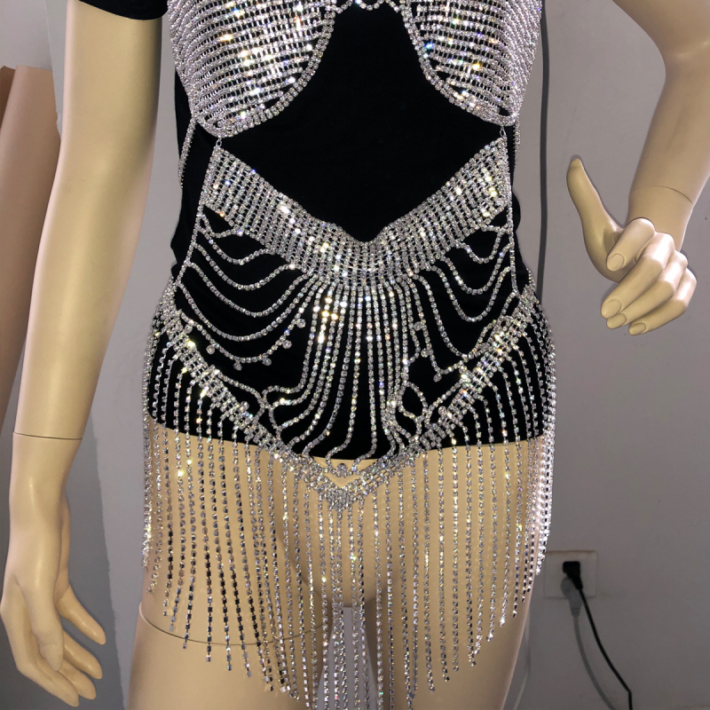 Ženski body chain, geometrijski dizajn od legure sa bijelim kristalima, elektroplatiranje