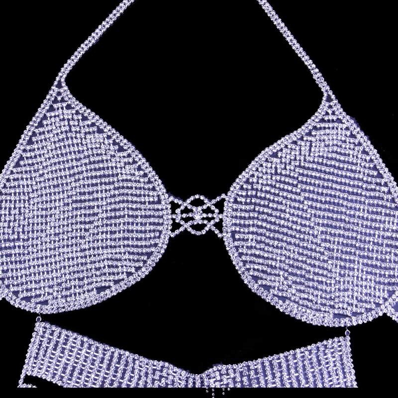 Ženski body chain, geometrijski dizajn od legure sa bijelim kristalima, elektroplatiranje