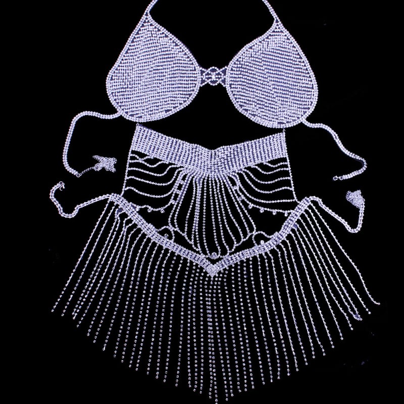 Ženski body chain, geometrijski dizajn od legure sa bijelim kristalima, elektroplatiranje