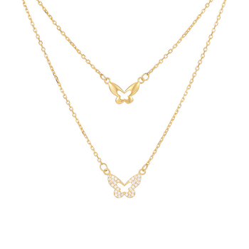 Colier dublu cu fluture, Argint 925, Lanț cu cruce, Greutate 2,3 g