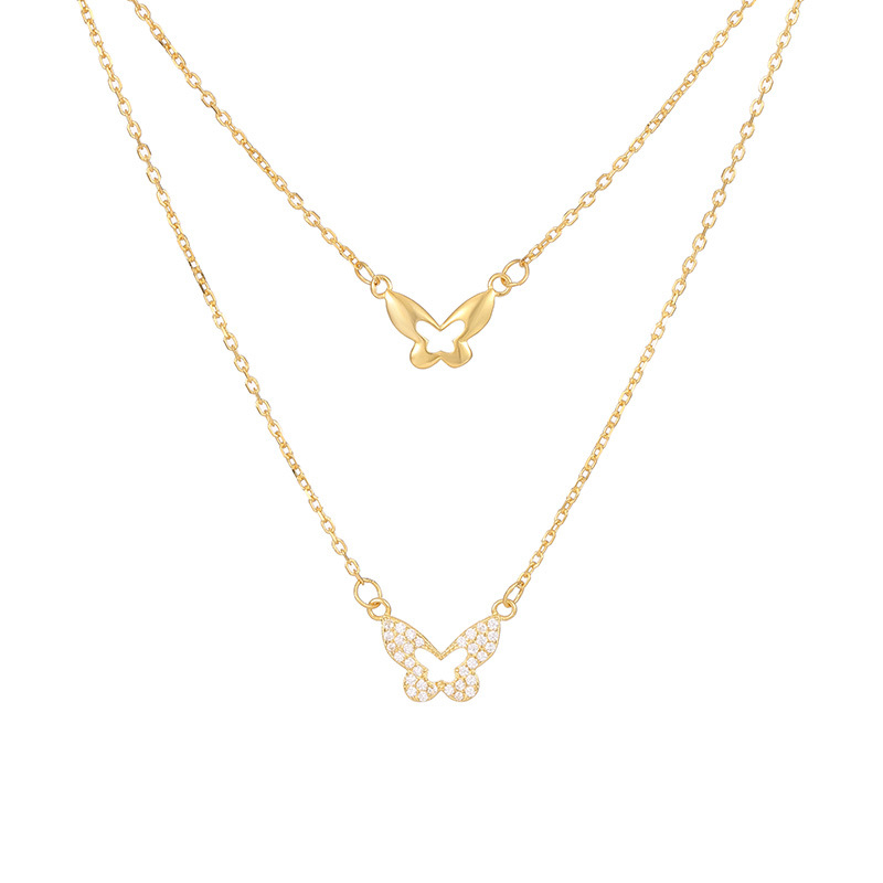 Colier dublu cu fluture, Argint 925, Lanț cu cruce, Greutate 2,3 g