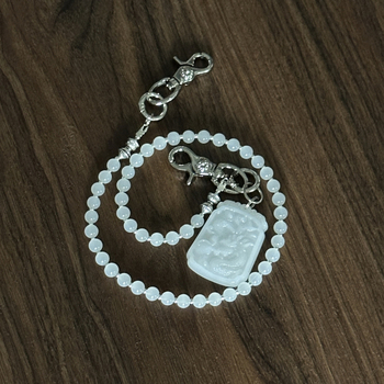 Lanț pentru pantaloni cu mărgele de jad și piatră albă, lucrat manual, stil chinezesc, unisex