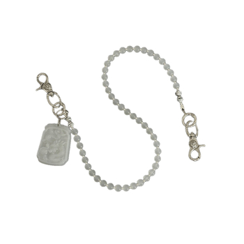 Lanț pentru pantaloni cu mărgele de jad și piatră albă, lucrat manual, stil chinezesc, unisex