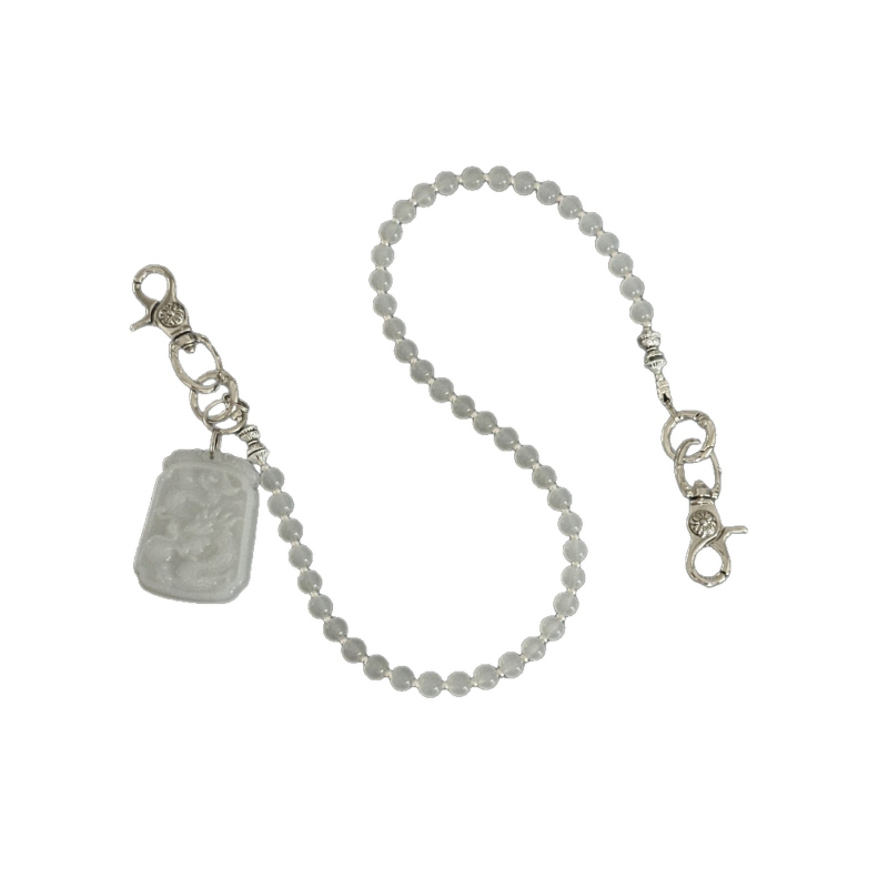 Lanț pentru pantaloni cu mărgele de jad și piatră albă, lucrat manual, stil chinezesc, unisex