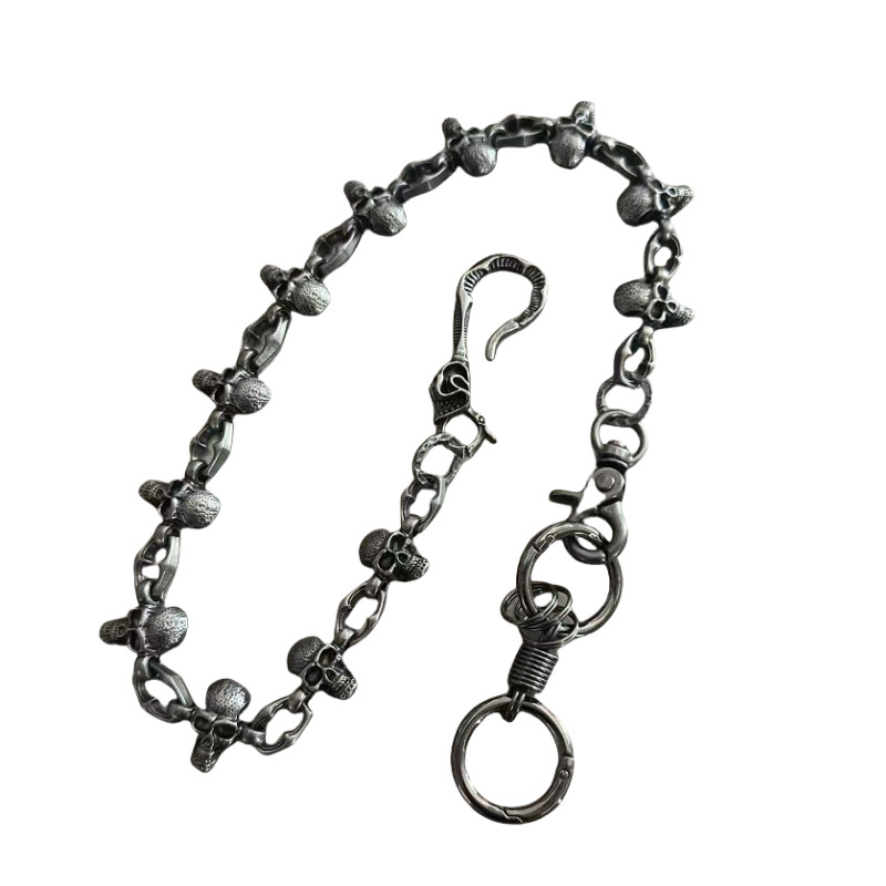 Lanac za hlače sa motivom lubanje, unisex punk stil, cinkova legura, starinski završetak