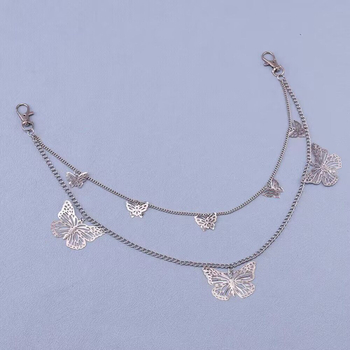 Reťaz na nohavice s viacvrstvovým motýľovým príveskom, punk kov, zliatina, unisex, model K112