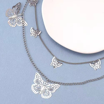 Reťaz na nohavice s viacvrstvovým motýľovým príveskom, punk kov, zliatina, unisex, model K112