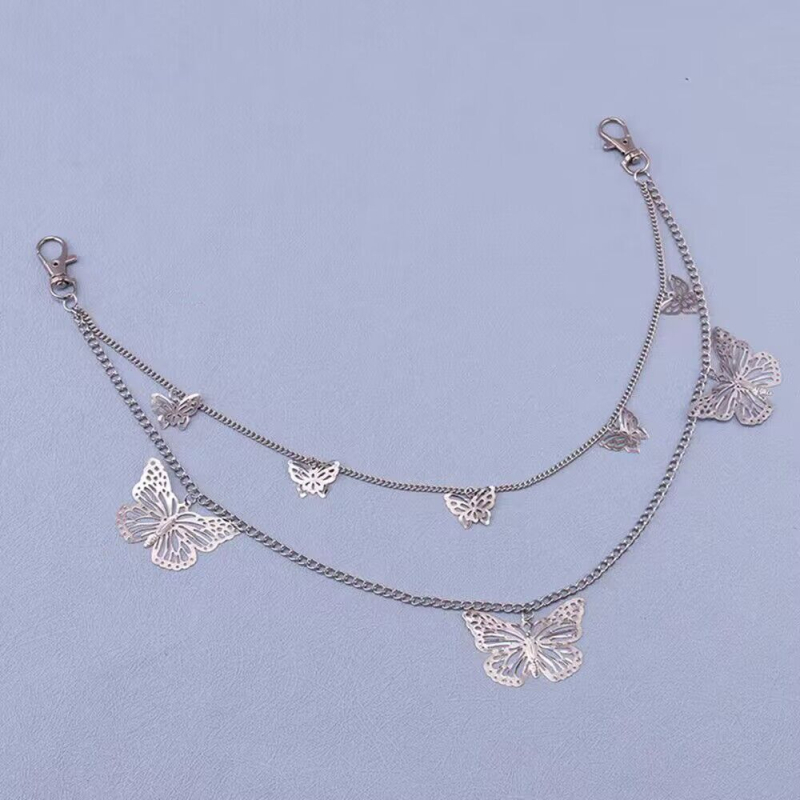 Reťaz na nohavice s viacvrstvovým motýľovým príveskom, punk kov, zliatina, unisex, model K112