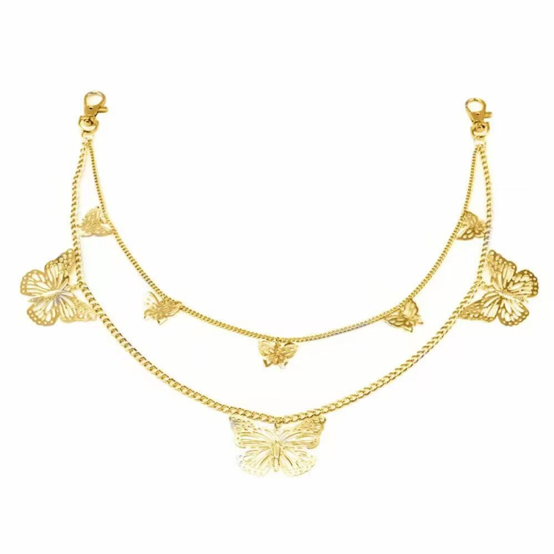 Reťaz na nohavice s viacvrstvovým motýľovým príveskom, punk kov, zliatina, unisex, model K112